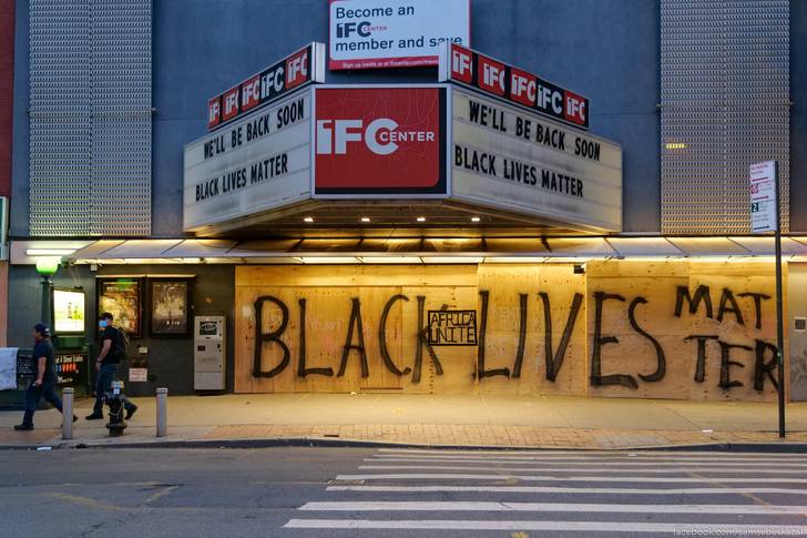 A photo of "Black Lives Matter" graffiti on IFC Center